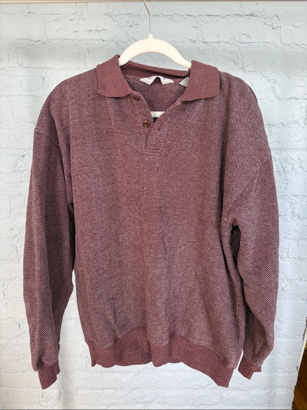 Orvis Men's V-Neck Polo Sweater in Dusty Mauve with Leather Elbow Patches
